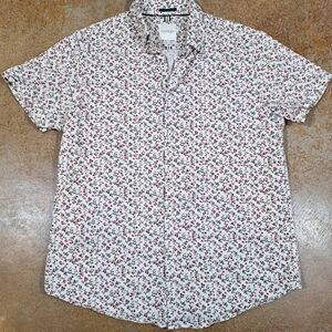 Cactus Man Ricky Singh Button Down Short Sleeve Shirt Floral Red Tropical Resort